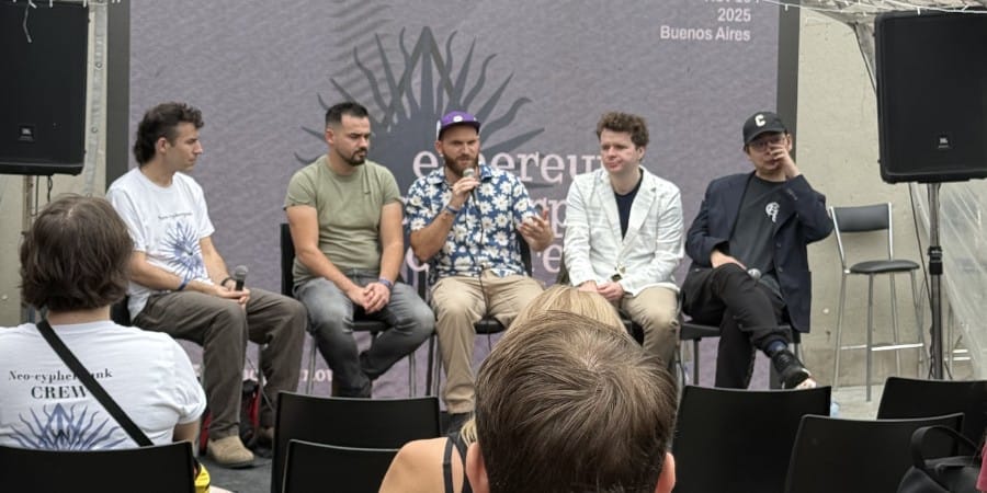 Status Network team participating in a panel discussion at Cypherpunk Congress about privacy and gasless Layer 2 design