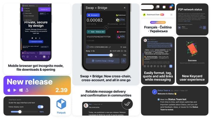 Status 2.39: Reliable message delivery, new token Swap+ Bridge, browser Incognito mode, Robinhood chain, and more…